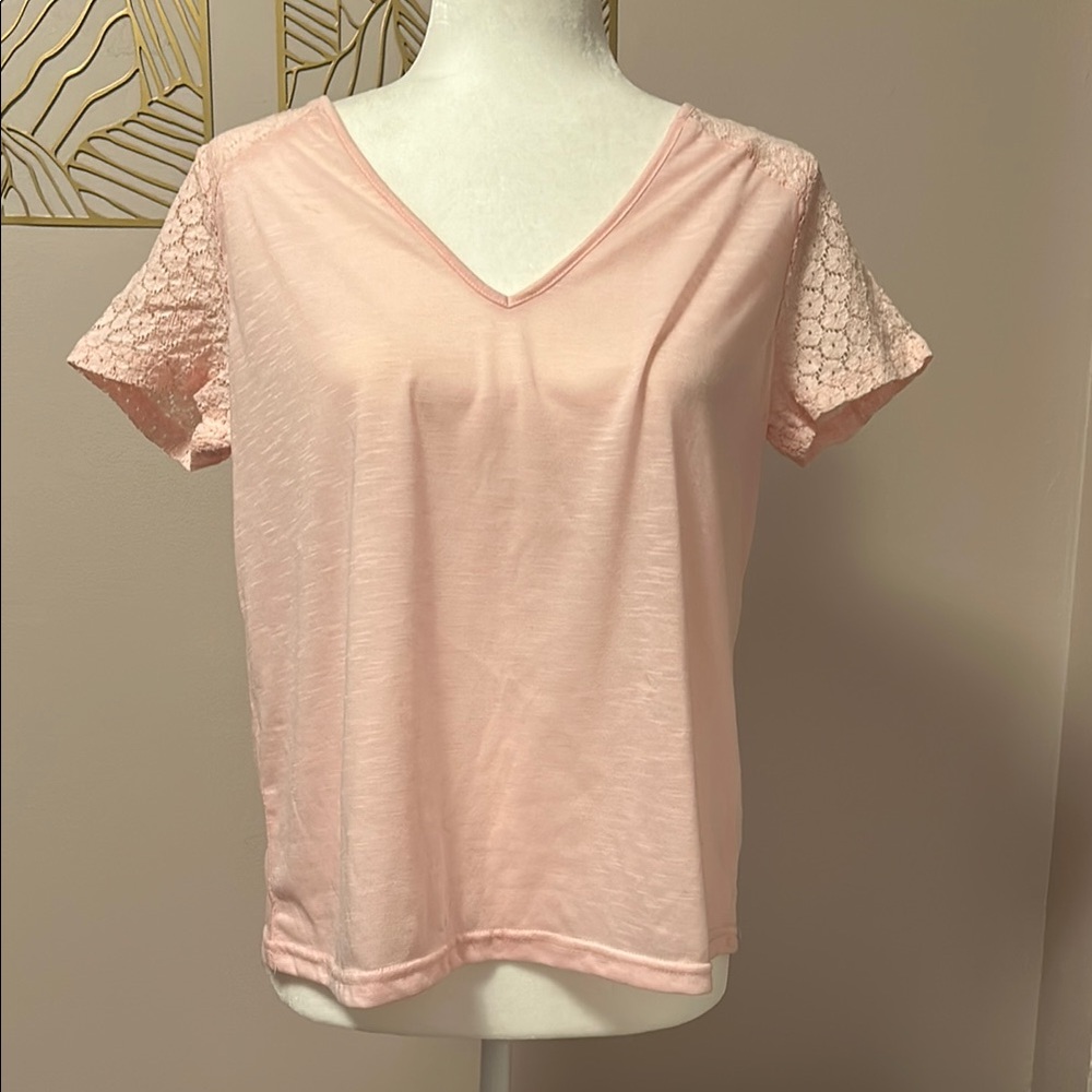 Pink Lace Sleeve Women's Top